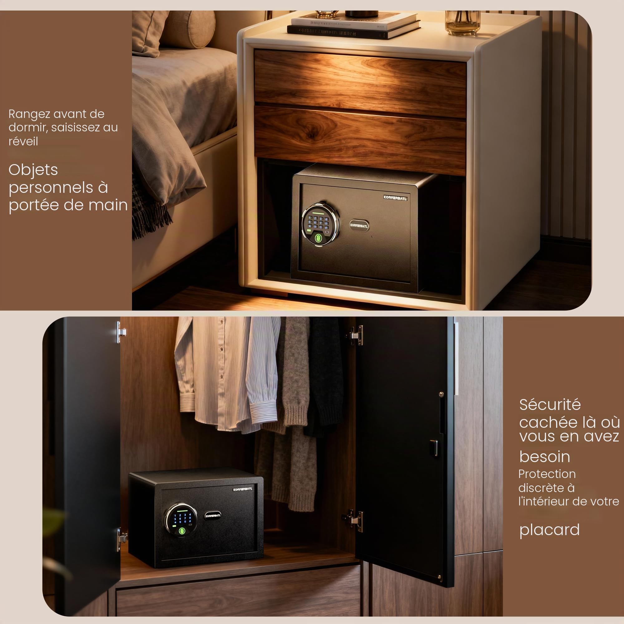 KornerBatl Coffre-fort biométrique 20 lb avec empreinte digitale, LED | 30 empreintes, 4 modes d'accès, clavier rétroéclairé, mode silencieux, alimentation USB-C d'urgence et rangement flexible