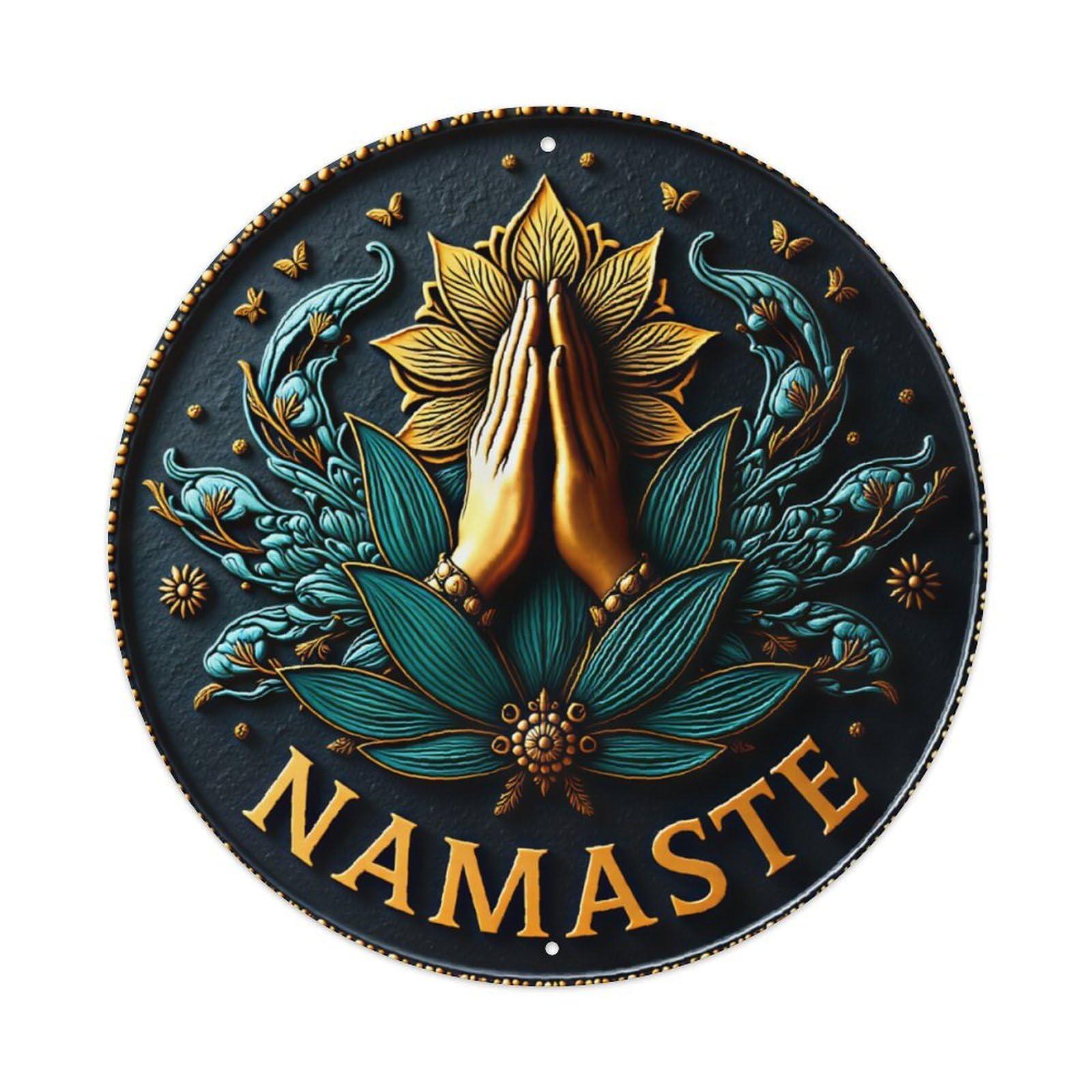 Ldfuieksufg Style Round Yoga Lotus Namaste Decor Wall Plaque Vintage Aluminium Metal Sign, Retro Wall Decor For Home, Bar, Garage & Farmhouse 20X20cm