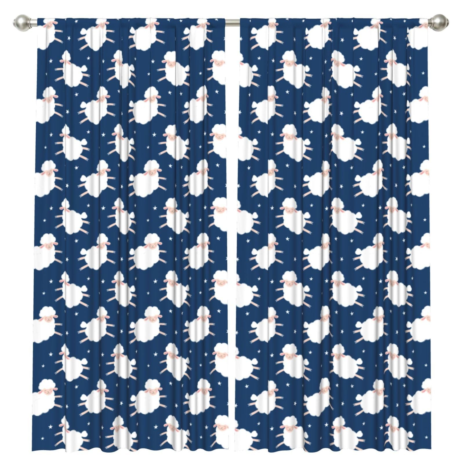 InOmak Sheep On A Starry Sky, 2 Panels Window Curtains 52 x 84 Inch Blackout Curtains for Living Room Bedroom