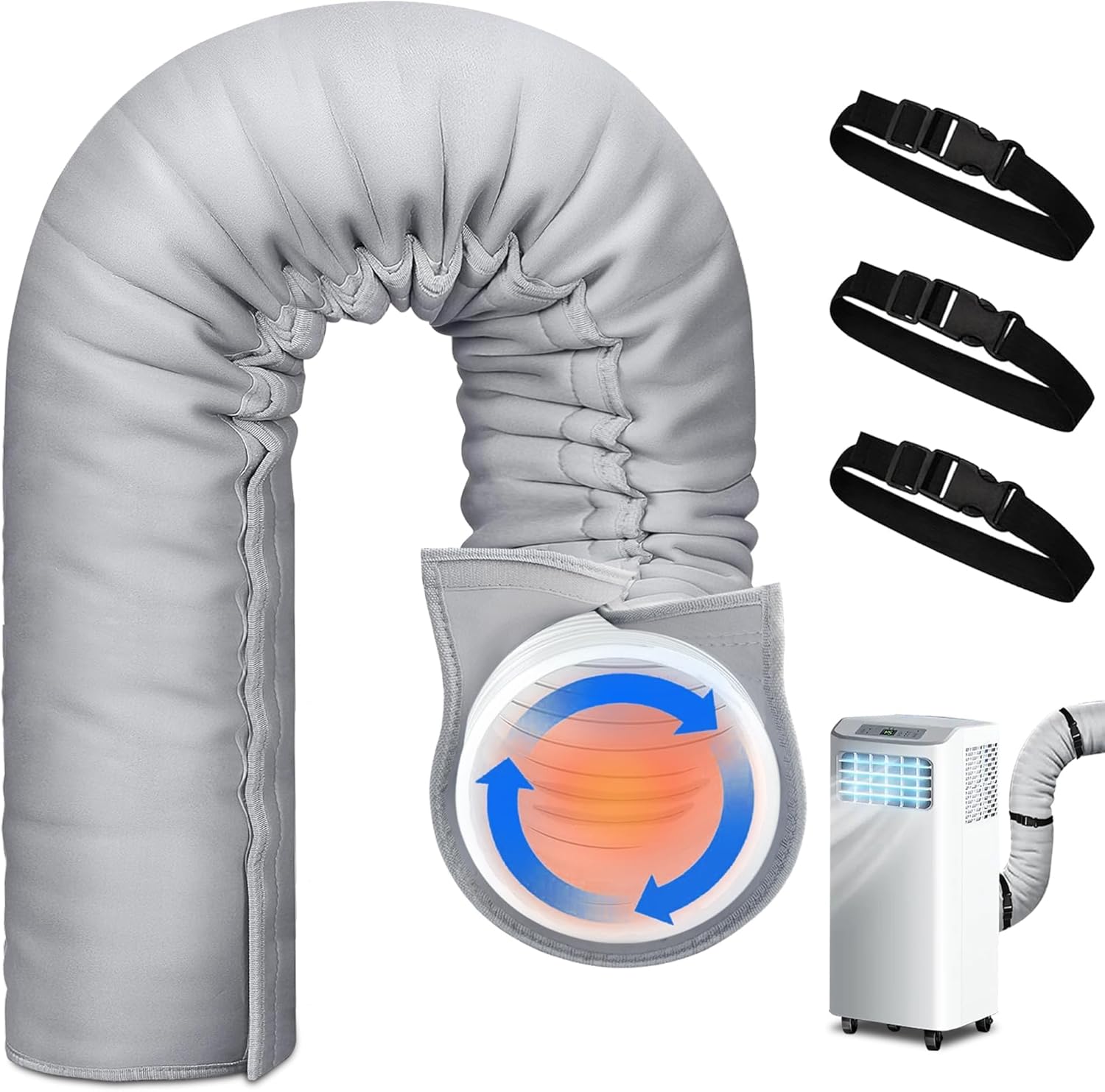 Air Conditioner Hose Cover Wrap, Portable AC Hose Insulation Sleeve Fits for 5" & 5.9" Diameter Exhaust Hose, Insulated Hoses Duct Vent Cover with 3 Adjustable Straps, 59" L x 21" W