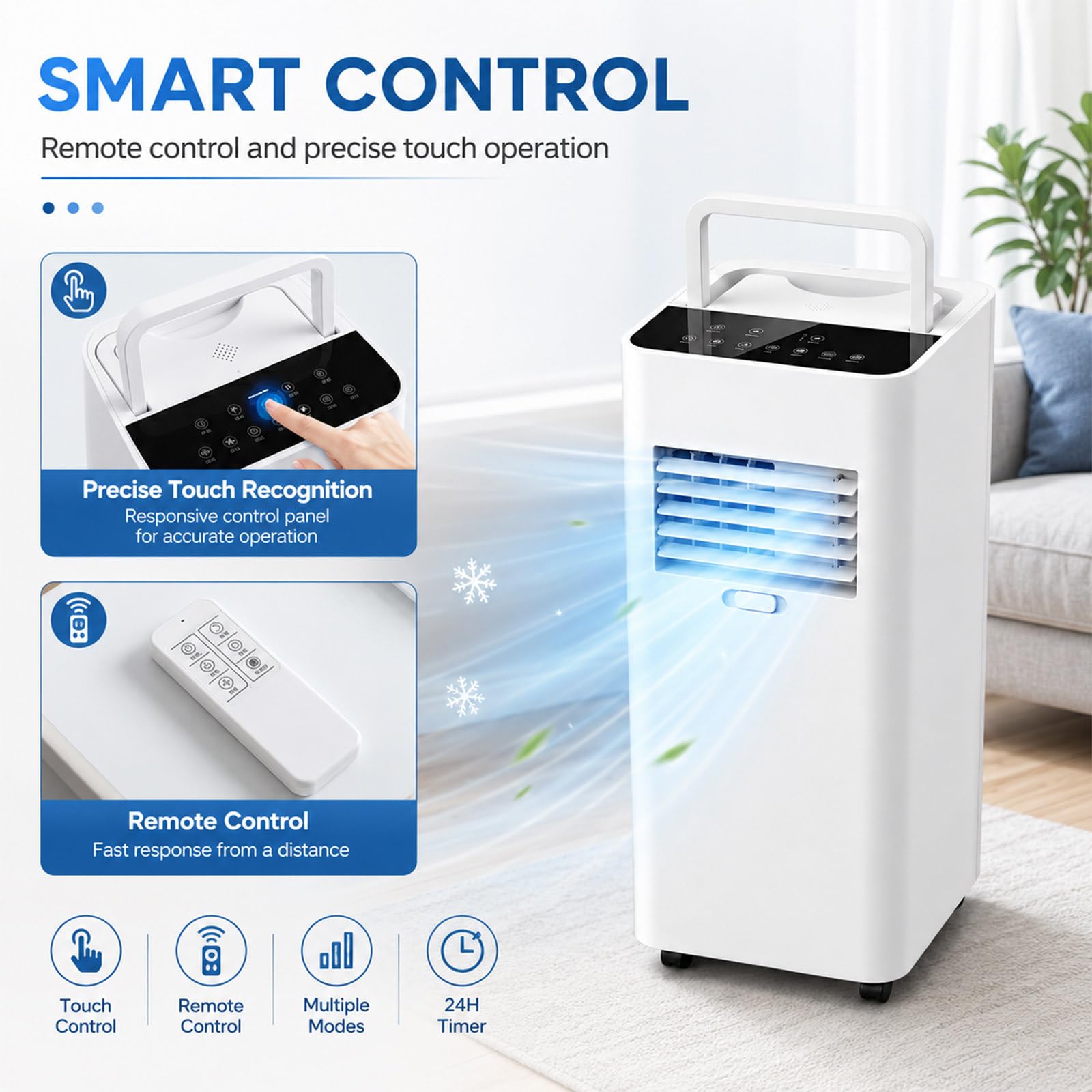 Billg Aire Acondicionado Portátil sin Tubo Exterior Enfriador de Aire sin Instalación con Mando Climatizador, Temporizador 24h, Bajo Consumo para Dormitorio y Cocina