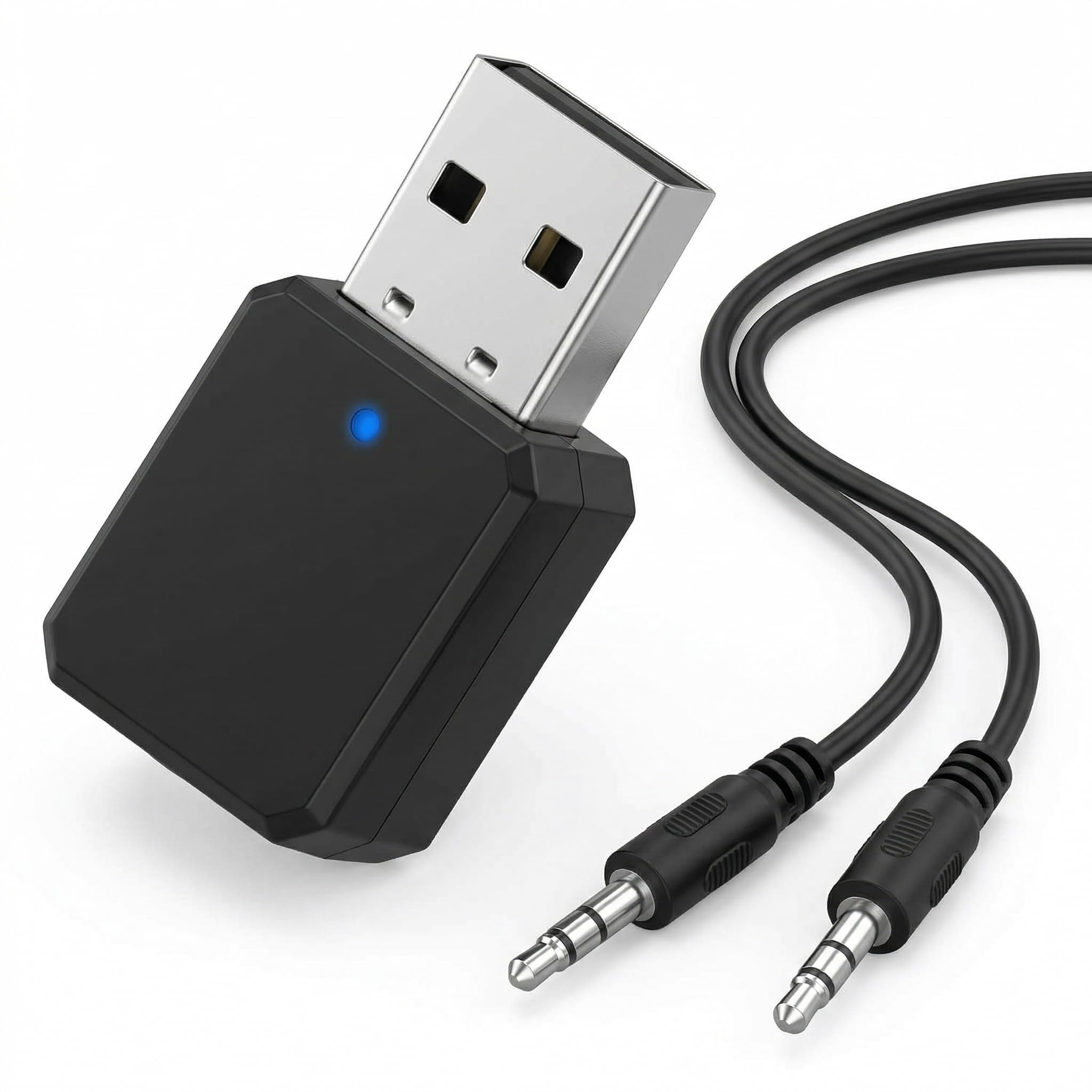 Adaptador de audio Bluetooth para coche, USB Bluetooth 5.1 con doble salida AUX USB, receptor Bluetooth llamadas manos libres, llave US B Bluetooth coche Plug and Play para altavoz dongle