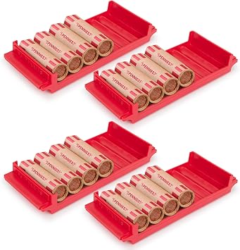 Rolled Coin Storage Organizer, Coin Wrappers Storage Coin Tray Set | Stackable for Optimal Storage | Color Coded Trays | Pennies - 4 Set