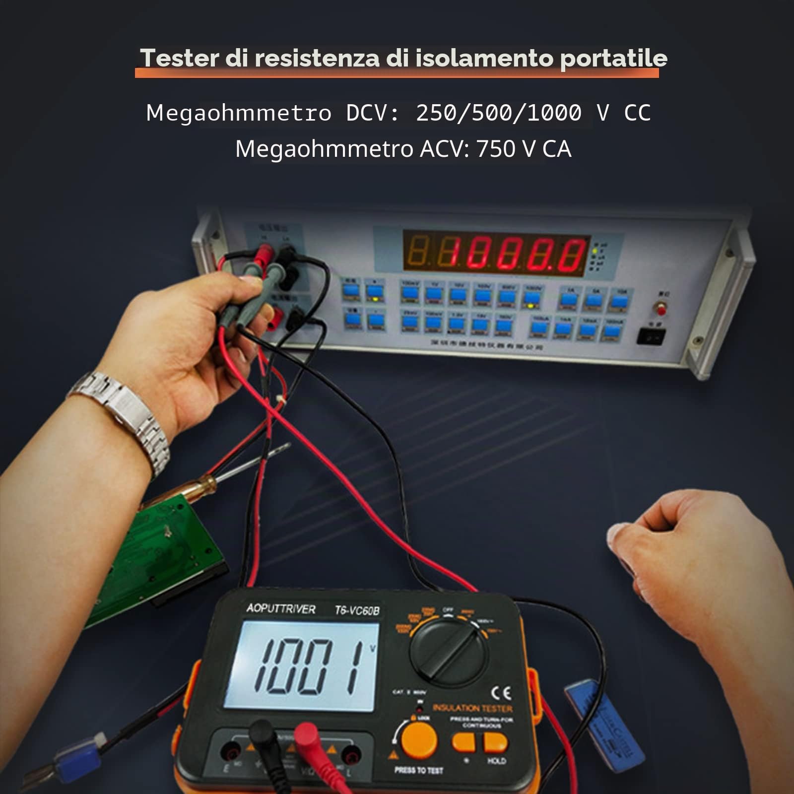 Tester di resistenza di isolamento digitale Megohmmetro DC250/500/1000V AC750V 200MΩ~2000MΩ con retroilluminazione