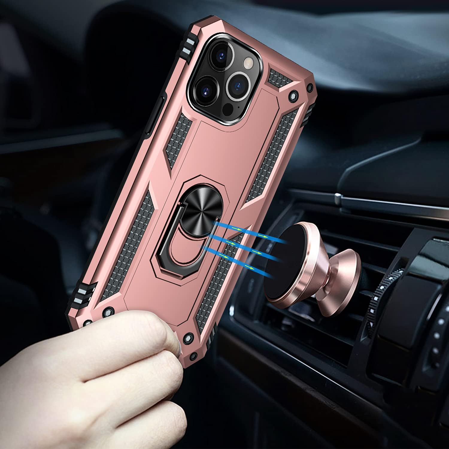 SaharaCase Military Kickstand Series Case Cover for Apple iPhone 13 Pro Max 6.7" (2021) - Holder/Kickstand/Belt Clip - Rugged Protection Anti-Slip Grip Slim Fit (Rose Gold)