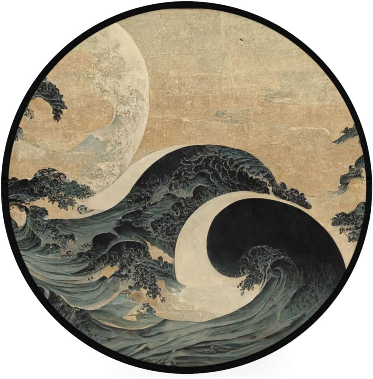 Vnurnrn Round Area Rug (Large Ocean Waves), Non Slip Indoor Throw Area Rug, Washable Circle Carpet Floor Mats for Living Room, Door Entryway, Bedroom, Sofa, 3 Ft