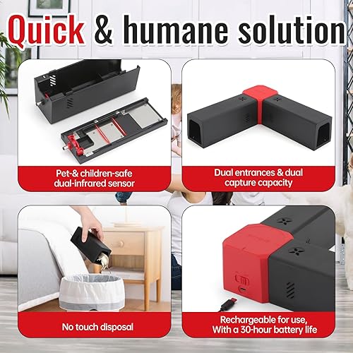 Miniatura 2 de Trampa para ratones eléctrica - Potente trampa electrónica para ratas de uso interior, trampas para ratas con canal dual, trampa automática