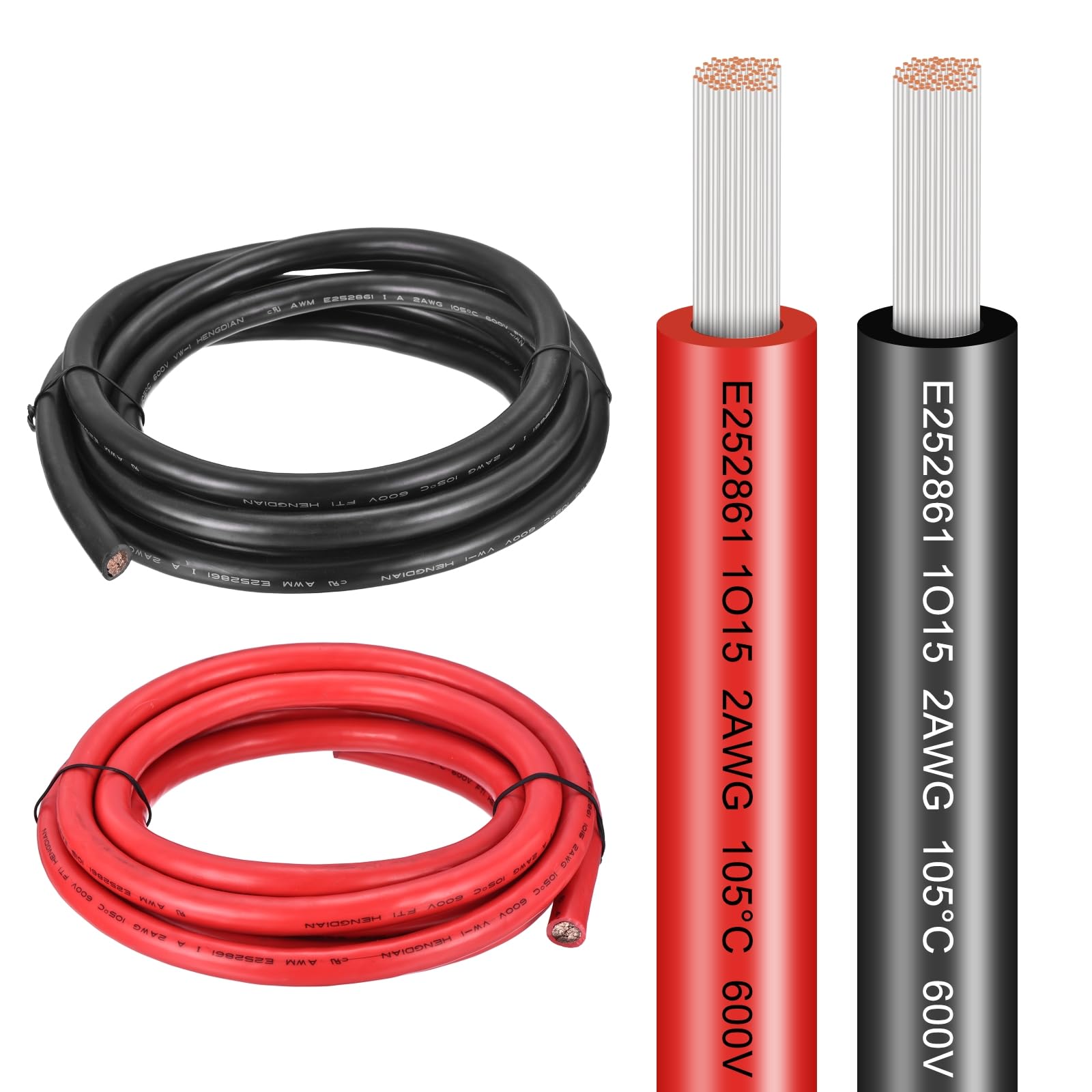 sourcing map 2 AWG Electrical Wire 20Ft(Red 10 ft Black 10 Ft), UL1015 Tinned Copper Wire 600V 105°C Battery Cable for Automotive Audio Trailer Marine Boat Solar LED Strips RV