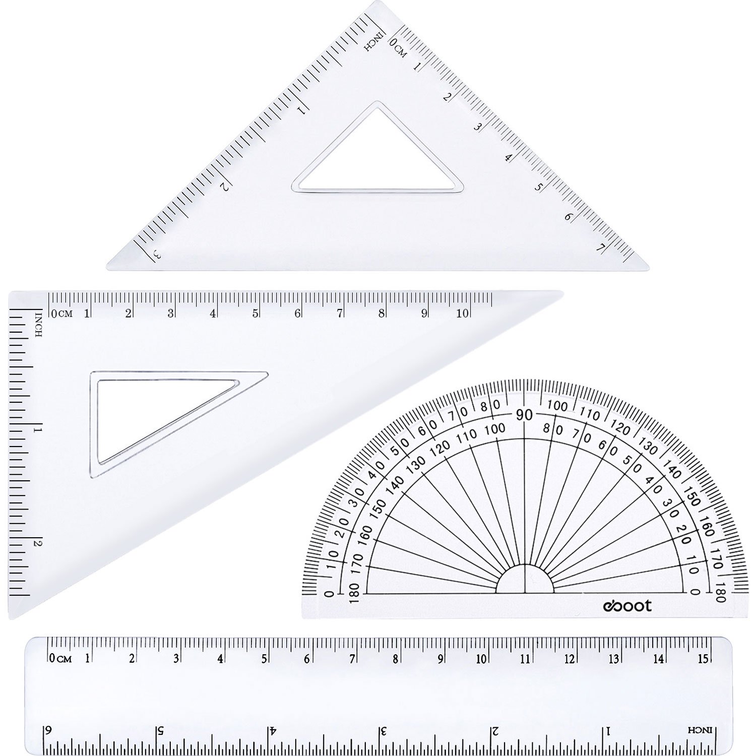 4 Pieces Math Geometry Tool Plastic Clear Ruler Sets, Protractor
