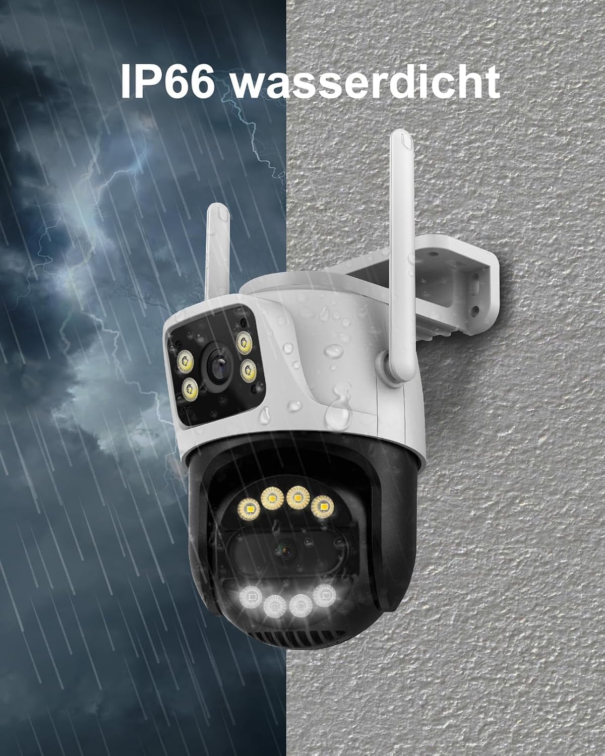 Telecamera di sorveglianza da 6 MP Dual Lens per esterni, Wi-Fi, telecamera di sicurezza WiFi con 2 obiettivi e doppio schermo, PTZ 355°/90°, rilevamento persone, rilevamento automatico, visione