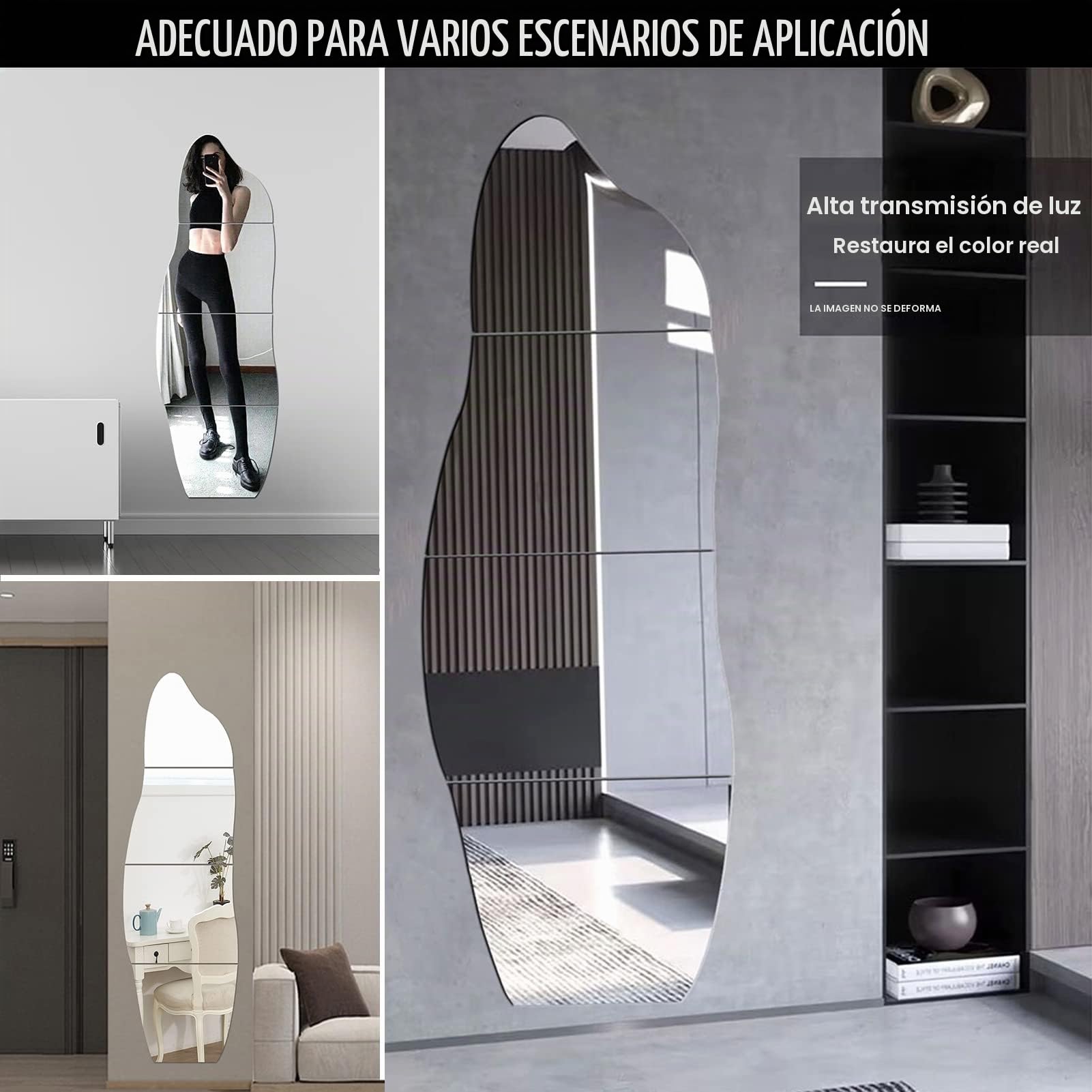 Espejos Adhesivos de Pared - Espejos Decorativos de Pared HD Autoadhesivos Grandes