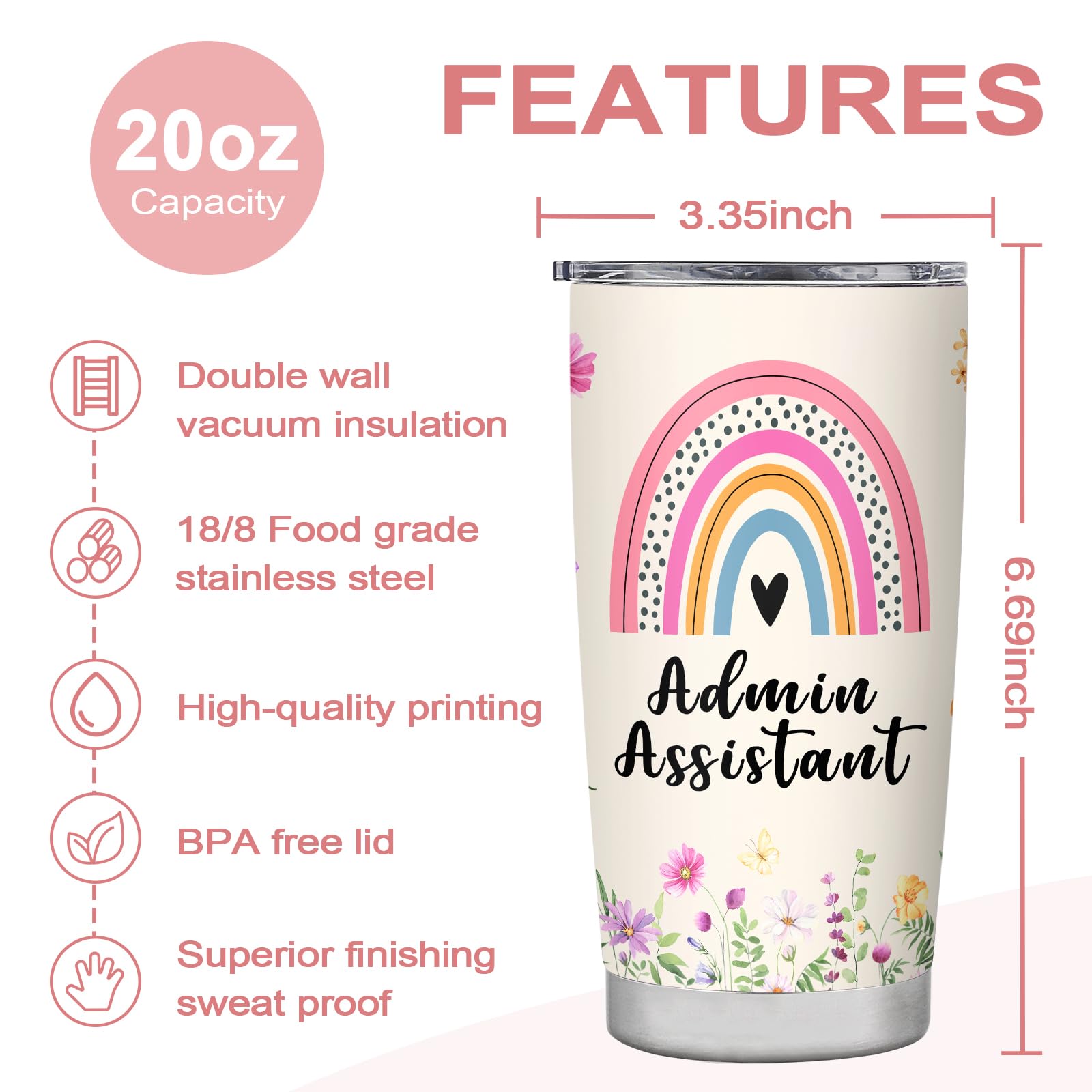 Administrative Assistant Gifts Administrative Professional Day Birthday Retirement Appreciation for Admin Assistant Tumbler Mug Cup 20oz