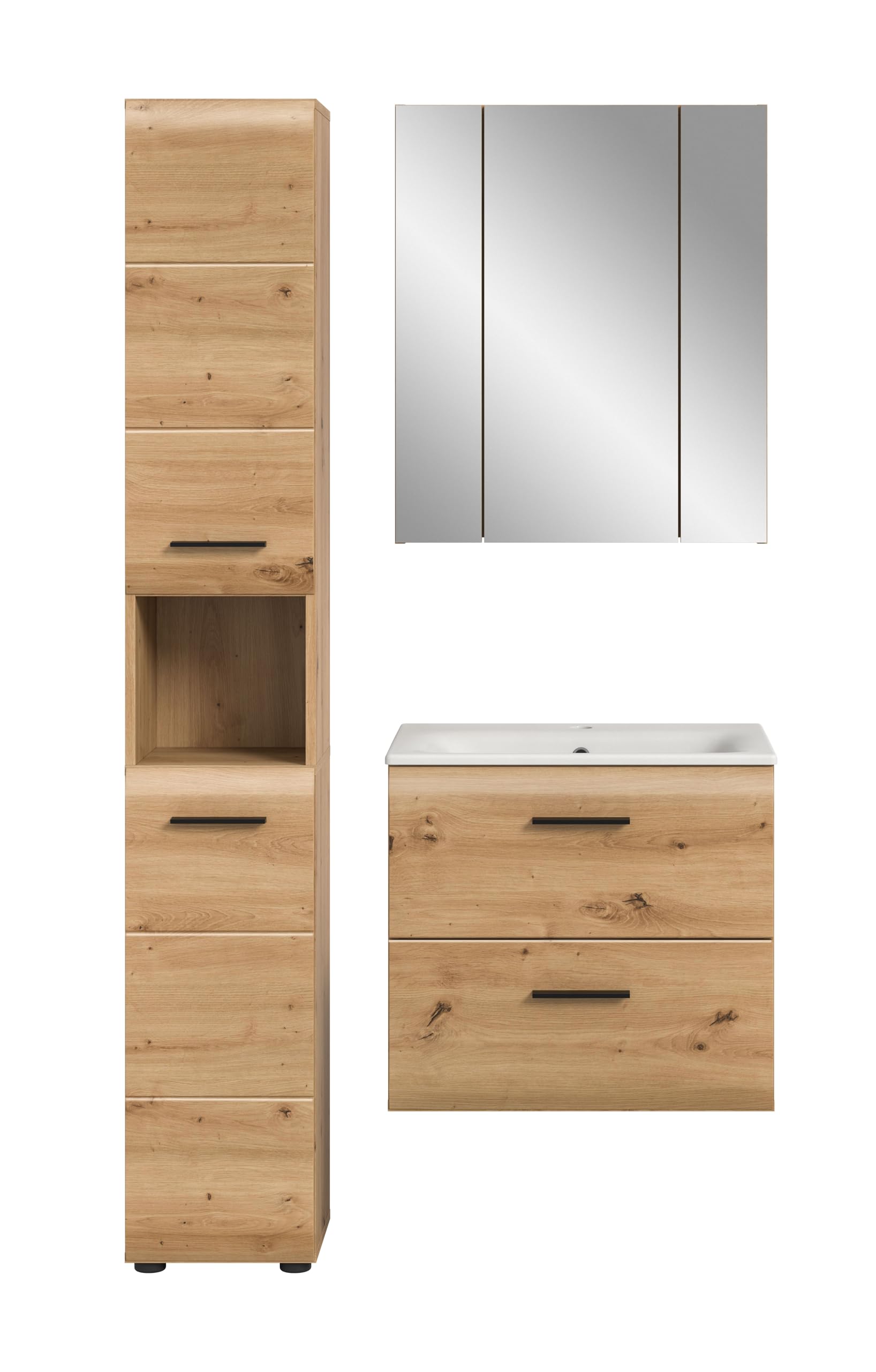 xonox.home – 3 TLG. Badmöbel-Set Ice 105x185x46 cm in Korpus und Front Artisan Oak Nachbildung – Zeitgemäße Kombination für Dein Bad – funktional – Bild 2