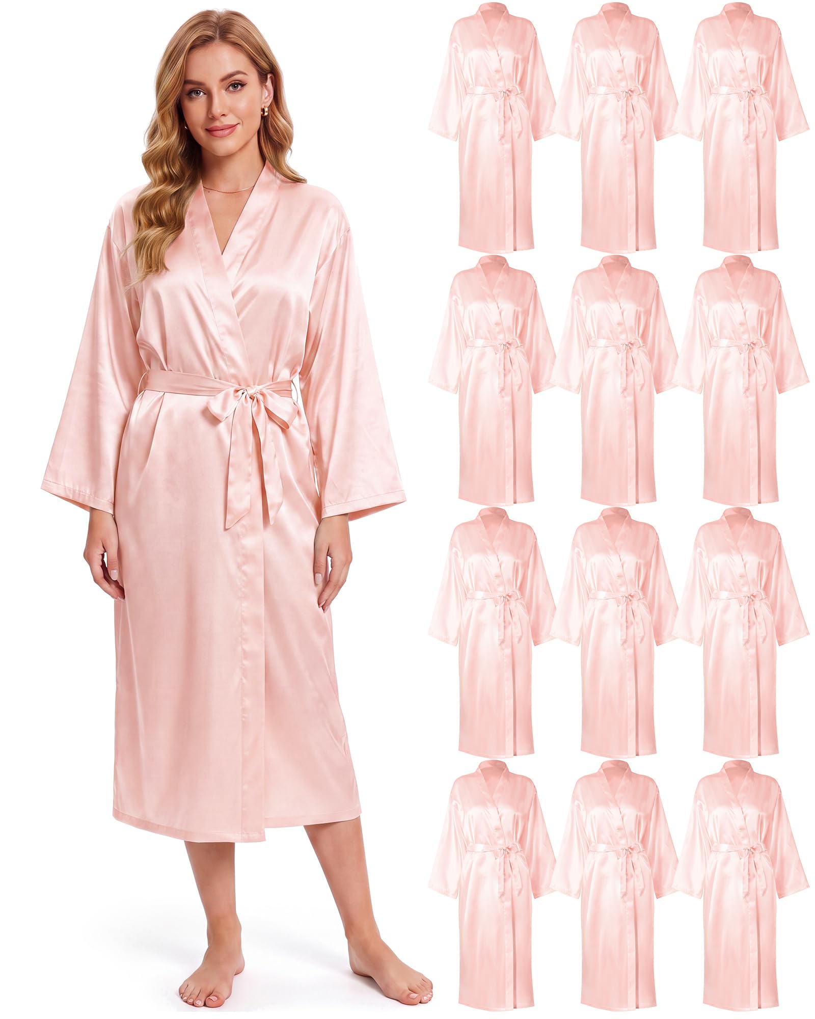 Xtinmee 6/12pcs Long Satin Kimono Robe, Sleepwear