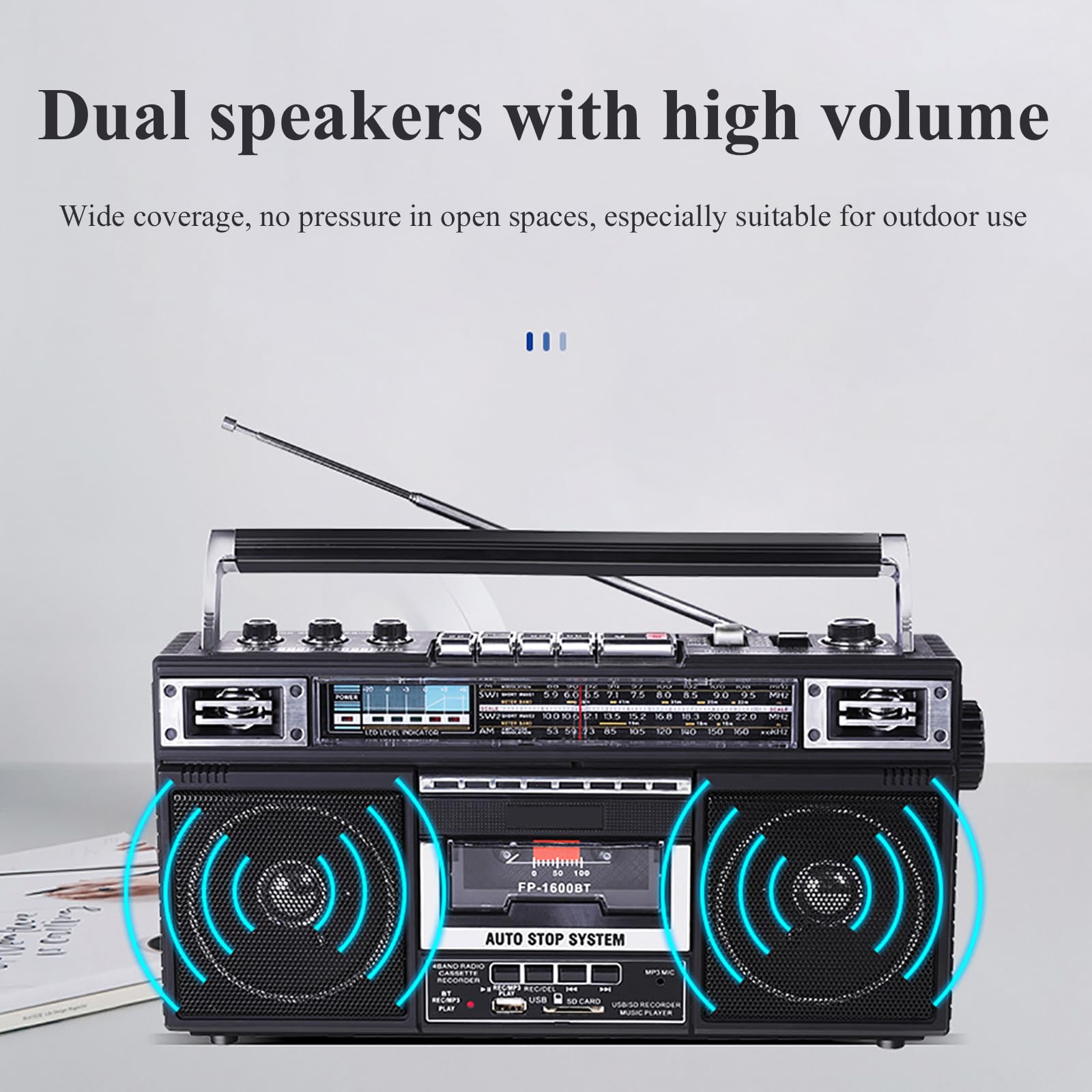 Radio De Cinta Retro, Radio Portátil De Cuatro Bandas, Admite Cinta Bluetooth U Disco Reproducción De Tarjeta SD, Admite Función De Transcripción, Modo De Fuente De Alimentación Dual CC/CA
