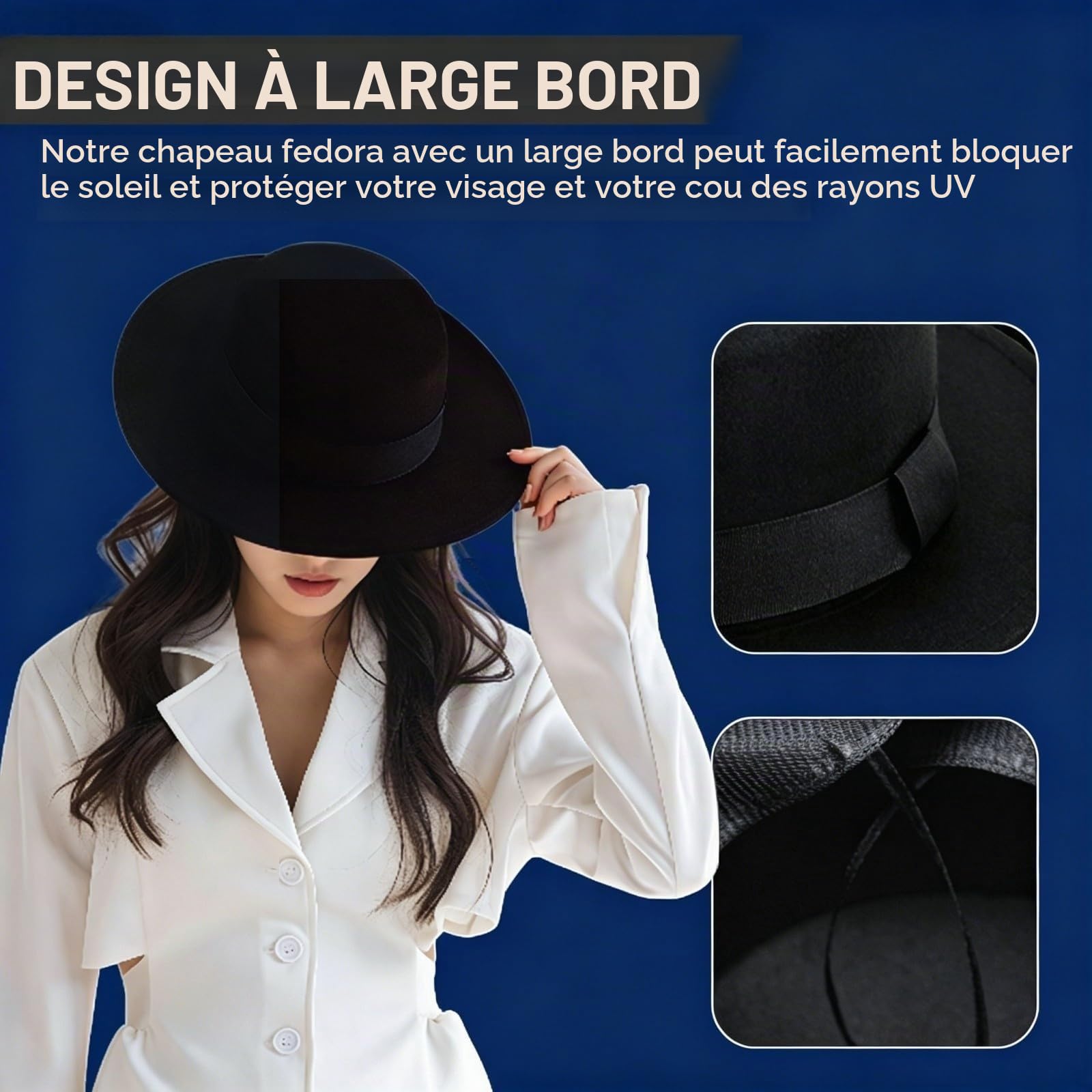 Chapeau Plat Unisexe Classique Noir Tendance Fedora d'église Derby Casquette élégante Jazz Chapeaux à Large Bord Casquette Derby Parfaite pour fête de Mariage
