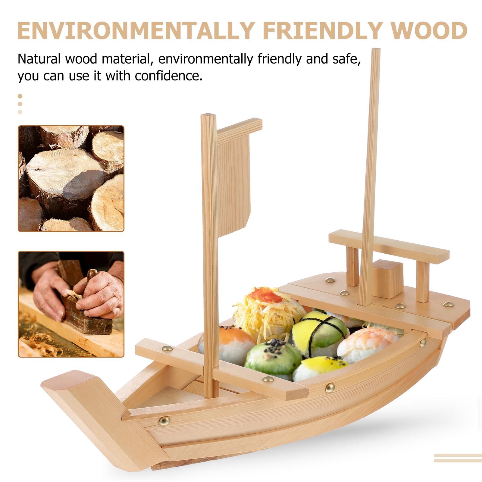 Bandeja para Presentar Sushi y Sashimi Diseño de Barco de Madera Natural para Utensilios de Cocina y Eventos