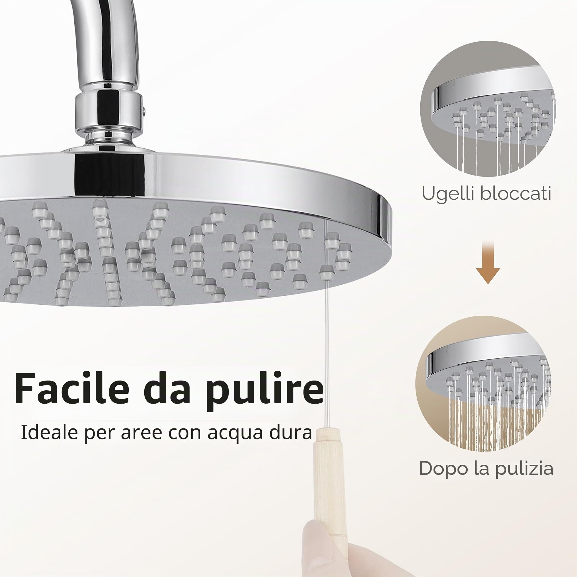 KES Doccia Soffione Grande Soffione Doccia Docce fisse Il giro Diametro 20CM (8 Pollici) Doccia a Pioggia Soffione Doccia Regolabile Cromata Lucida, J201S8-CH