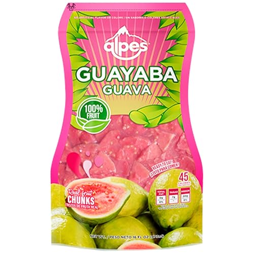 Alpes Pulpa de fruta de guayaba real tropical Guayaba Psidium (16 onzas líquidas), perfecta para cócteles, jugos, batidos, postres, salsas, adobos y