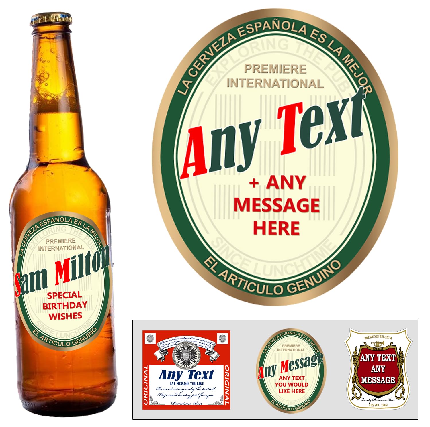 Party People Personalised Beer Labels - 6 Bottle Labels with Any Name & Message on self adhesive gloss labels ready to cut out (Type 3)
