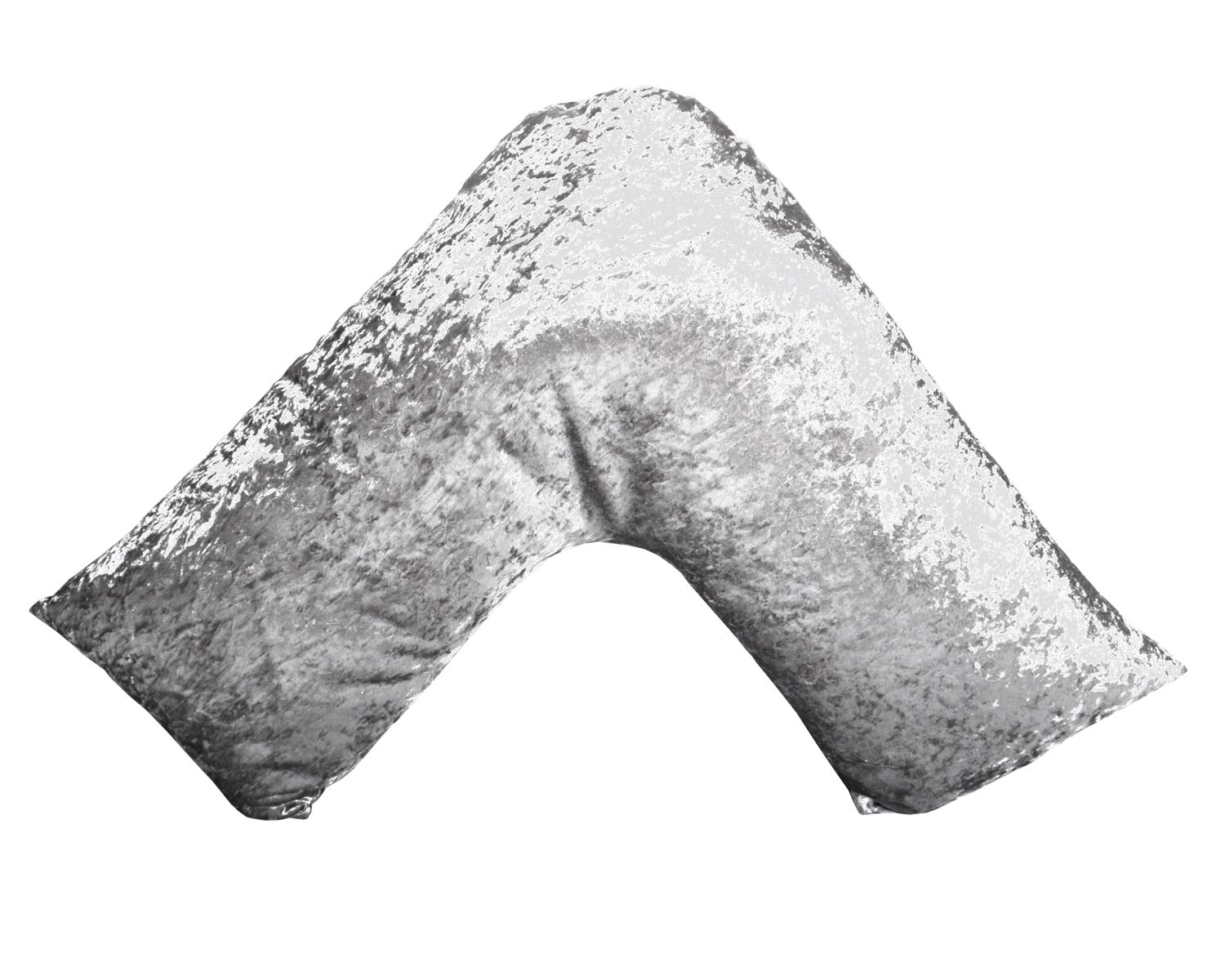Uk Care Direct Silver Crushed Velvet Orthopaedic Hollowfibre V-Shape Nursing Pillow With Crushed Velvet Pillowcase - Silver