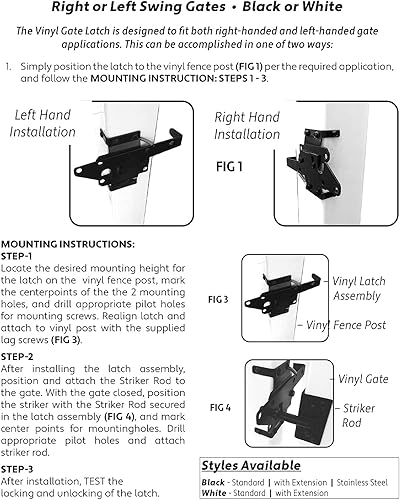 Miniatura 2 de Jake Sales Pestillo de puerta de vinilo blanco (para vinilo, madera, PVC, etc.), pestillo de puerta de valla con accesorios de montaje. Los