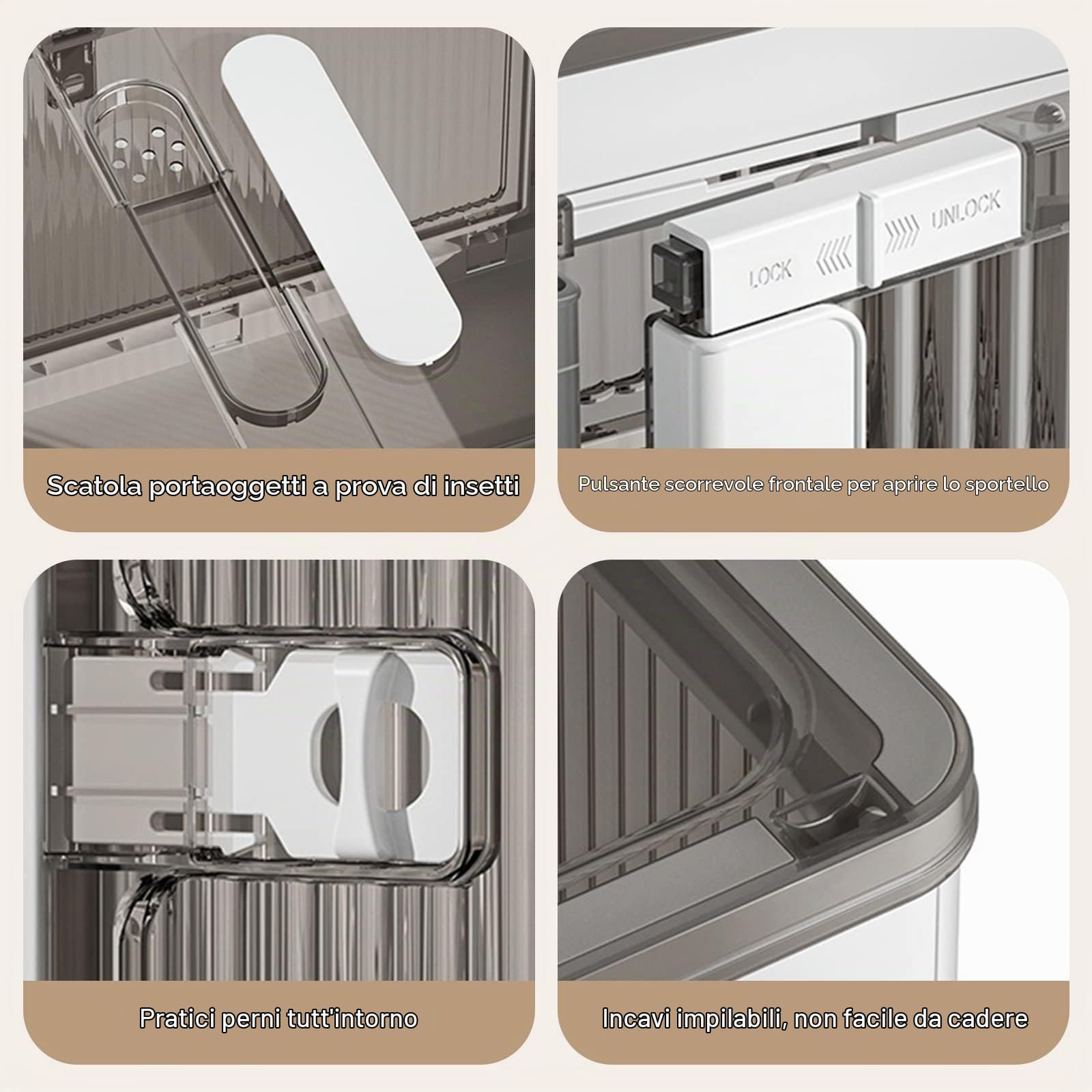 Ergocar Scatole Immagazzinaggio Pieghevole, Impilabili Scatola Organizer Trasparente con Ruote Nella, Apertura a Cinque Lati, Scatola Organizer Plastica per Auto, Armadi, Casa, Ufficio