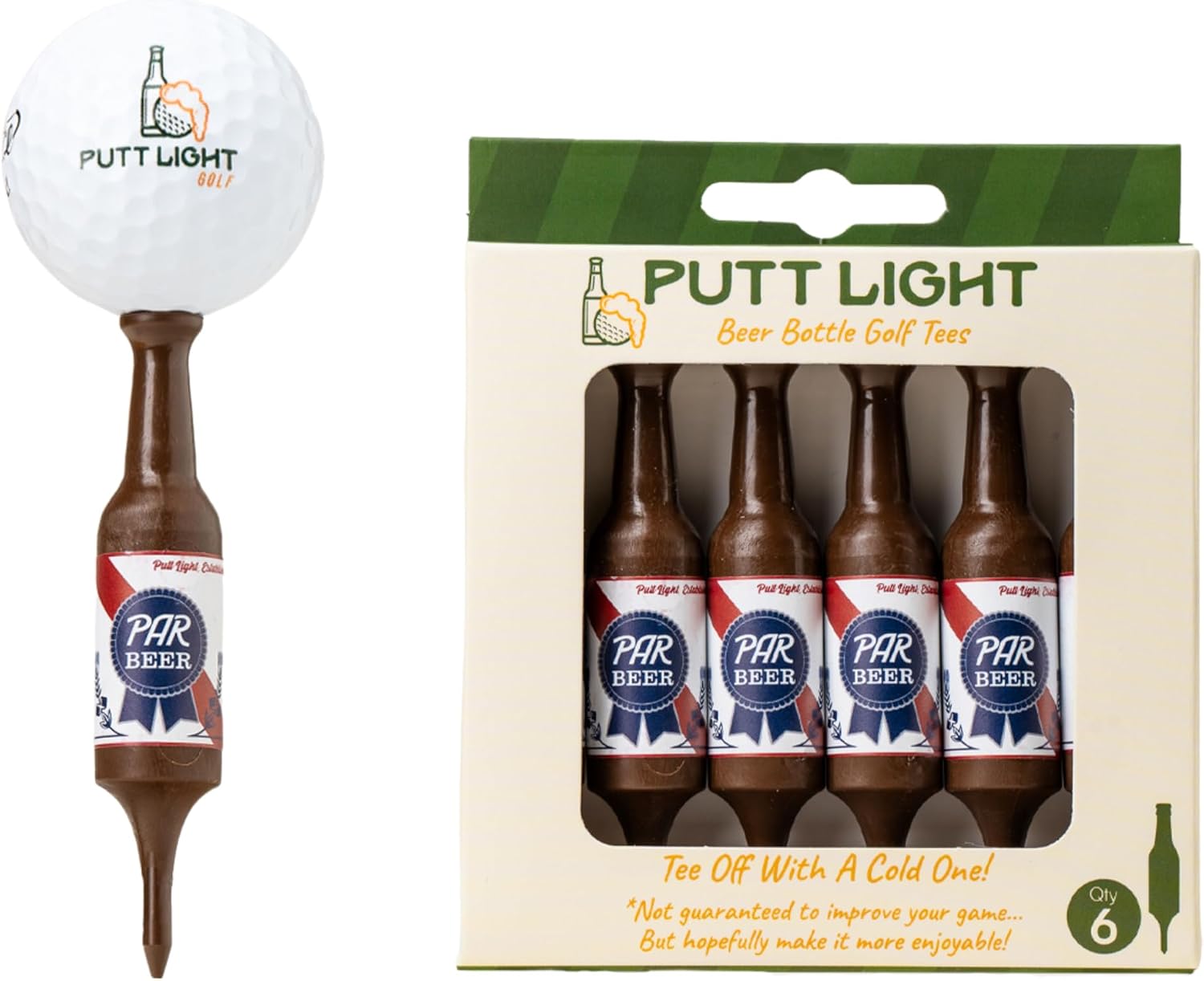 Beer Bottle Golf Tees, Virtually Unbreakable and Recyclable Plastic Golf Tee 6 Pack, Golf Gift for Men, Bachelor Party Novelty Gift, for Golfers,3-1/4" Tall