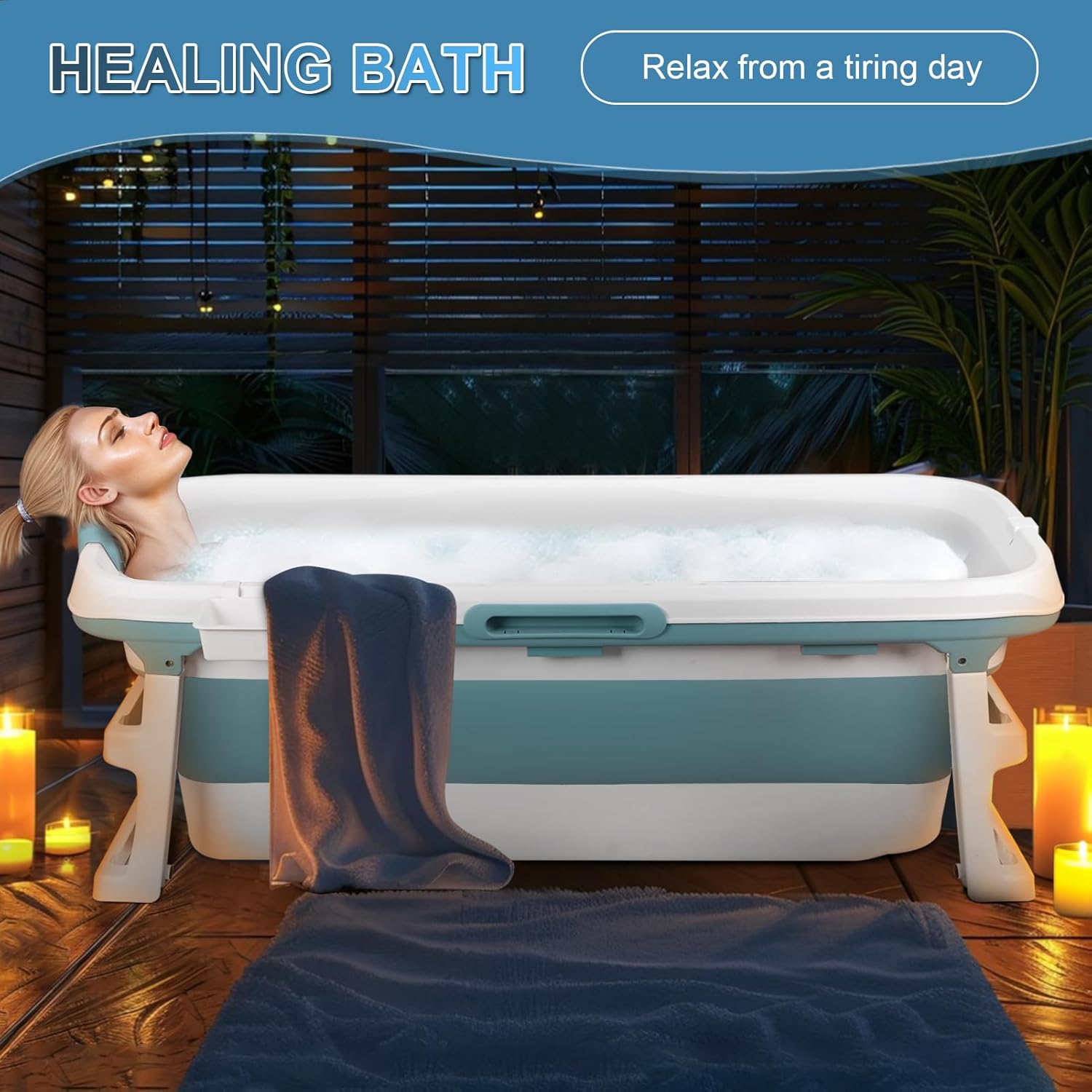 Collapsible Inflatable-Free Swimming Pool with Large Capacity - Foldable Pool for Puppy Play,Garden Patio Entertainment (Blue-01, 51in)