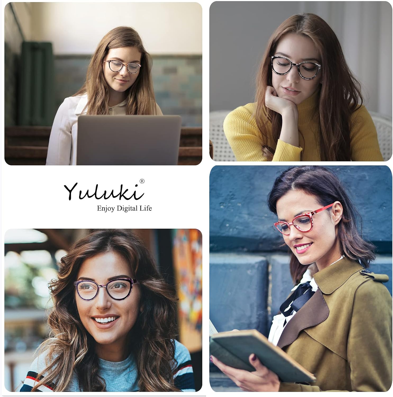 Yuluki 5 Pack Reading Glasses Blue Light Blocking for Women，Fashion Ladies Computer Readers with Spring Hings,Anti Glare/Eyestrain Eyeglasses 1.5