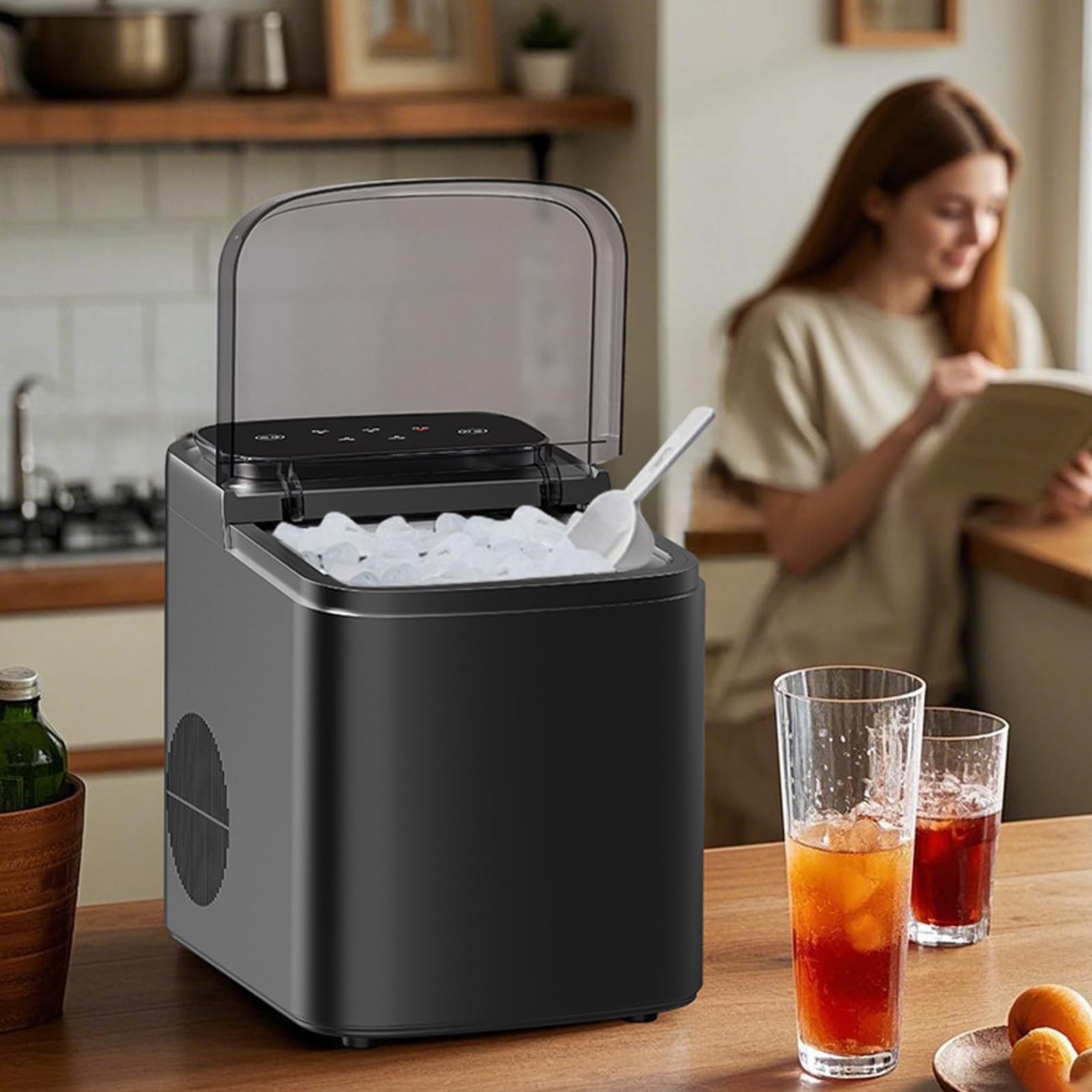 Ice Cube Machine,Eismaschine,1,2L-Wassertank,Eisproduktionskapazität 12Kg/24h,9 Eiswürfel (5mm) Pro Durchgang,Leiser Betrieb, Selbstreinigend,Küche/Camping/Eisgetränke