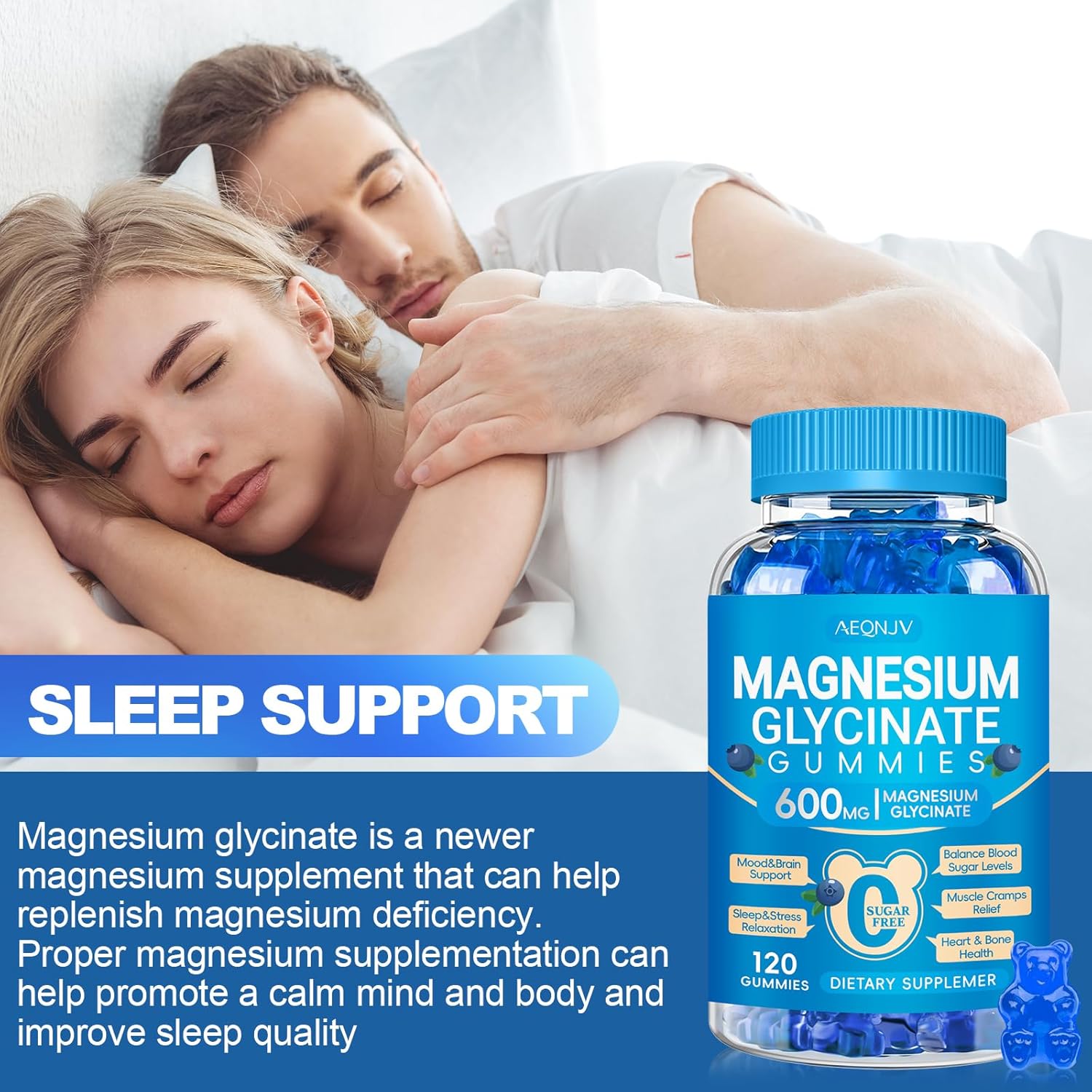 Magnesium Glycinate Gummies 600mg, Chewable Sugar Free Potassium Magnesium Gummies with Manganese Glycinate, Vitamin D, B6, and CoQ10 for Calm Support & Sleep for Adults, 60 Days Supply - Image 7