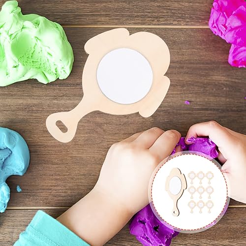 Miniatura 8 de COHEALI 40 piezas de espejos de mano de madera para fiesta de delfín, espejo de bricolaje de Navidad, juguete en blanco sin terminar, juguetes de