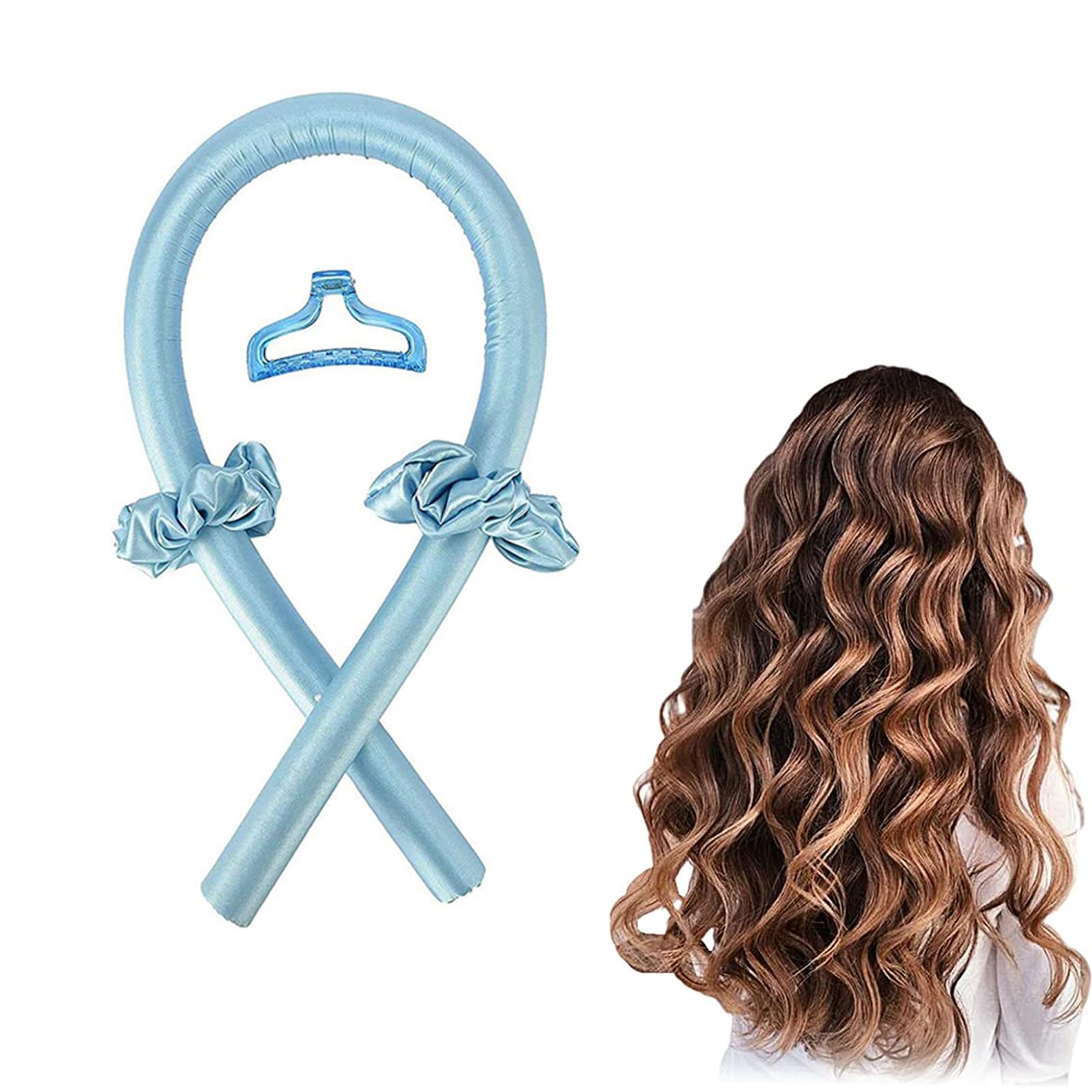 Rizador Pelo Sin Calor,palo de pelo rizado sin calor,Rizadores de Pelo Sin Calor Para Cabello Largo,Rizadores de Ondas Con Diadema Suave Para Dormir,adecuado para cabello medio y largo (Azul)