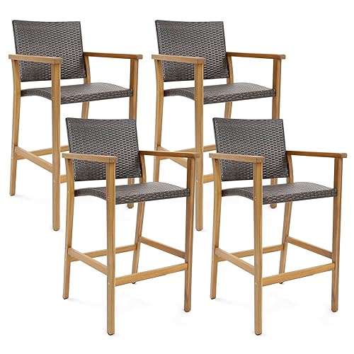 Tangkula Patio Rattan Bar Stool Set of 4, Outdoor PE