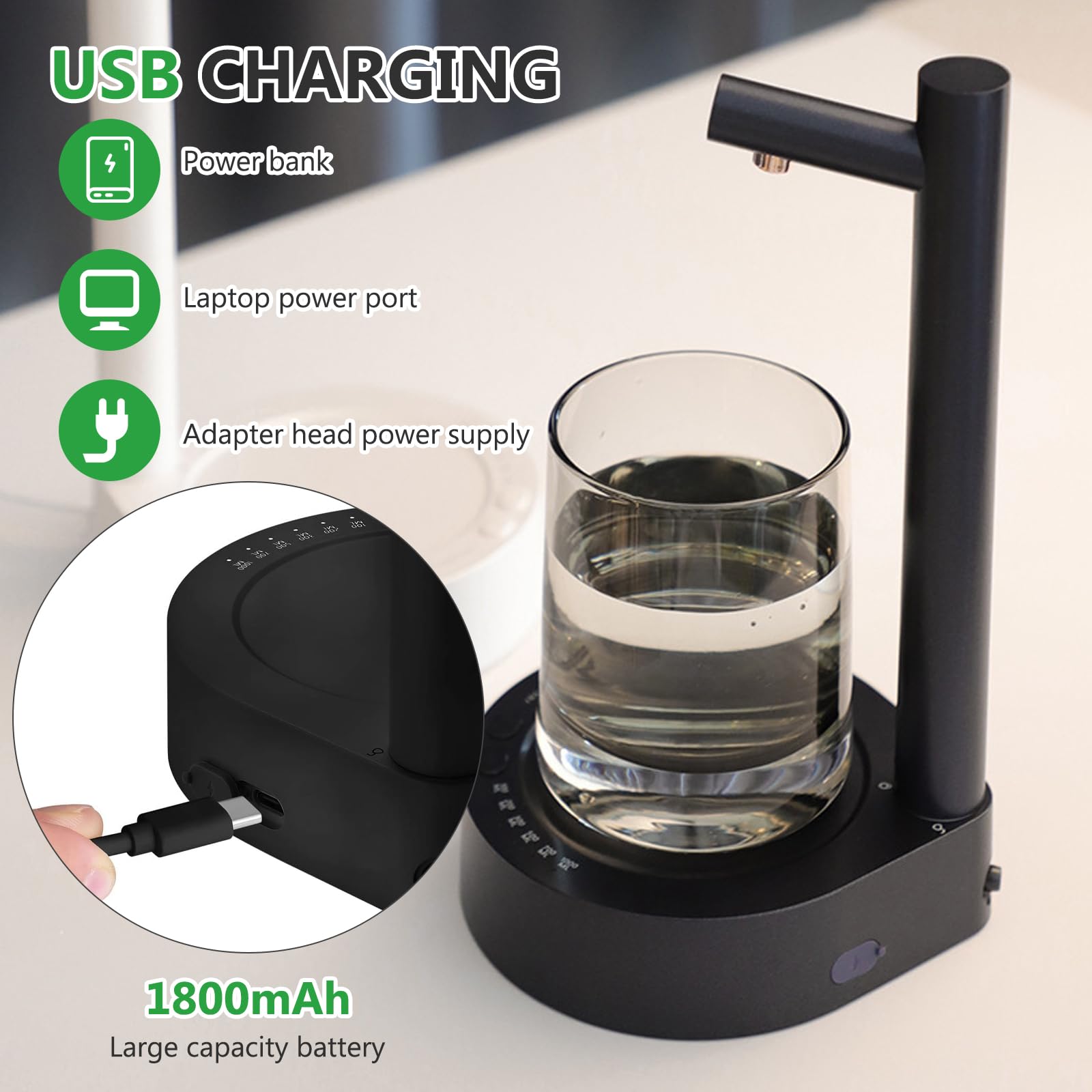 Dozownik wody elektrycznej USB, inteligentny, czarny