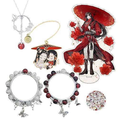 HJYZY Heaven Official's Blessing Schmucksets Hua Cheng Halskette Beste Freunde Armband Anime Acryl Ständer Dekoration Tian Guan Ci Fu Lesezeichen mit Aufklebern 15 Stück