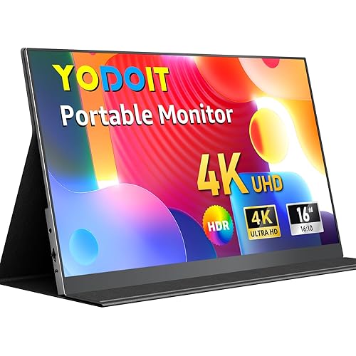 Yodoit Portable Monitor for Laptop 4K, 16" UHD Travel Gaming Monitor Screen IPS Display with USB Type C Port and Dual Speakers Compatible with PC, Xbox, PS4/5 Black