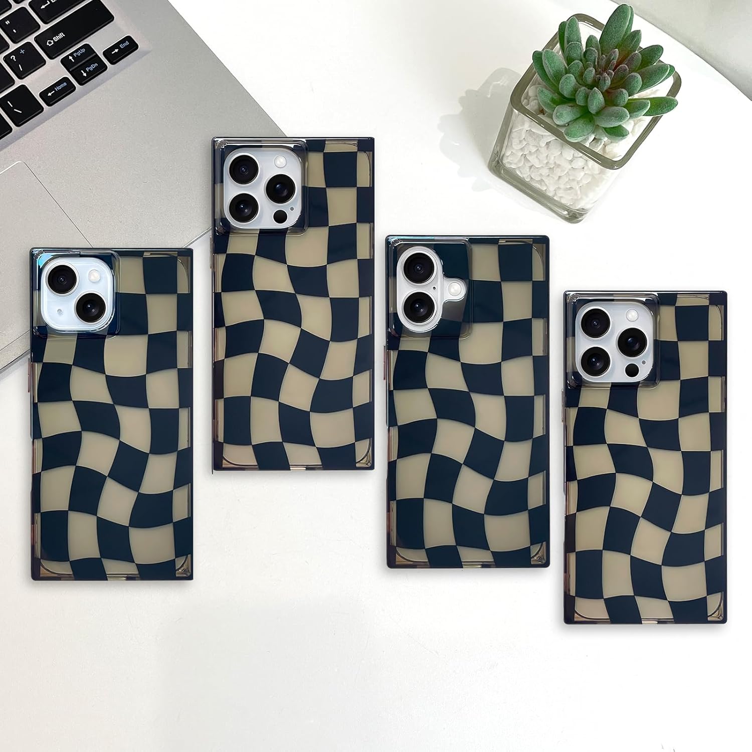AIGOMARA Rectangle Checkered Phone Case for iPhone 16 with Screen Protector for Women Men, Cute Black Checkerboard Aesthetic Plaid Grids Design Hard PC Back Clear Protective Phone Case - Image 7