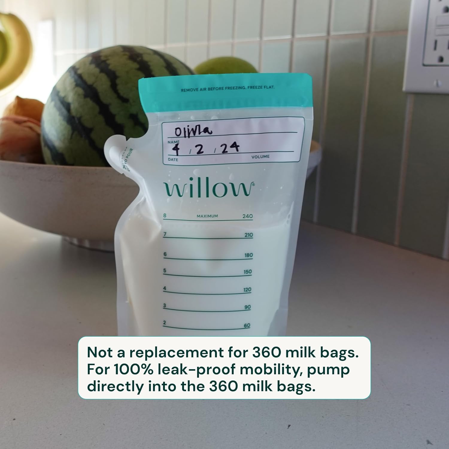 Willow - 8oz Breast Milk Storage Bags - 100ct - Double Zip Seal for Durability - Freezer & Fridge Breastmilk Storage - Easy Pour Spout for Bottle Transfer - BPA Free - Breastfeeding Essentials - Image 6