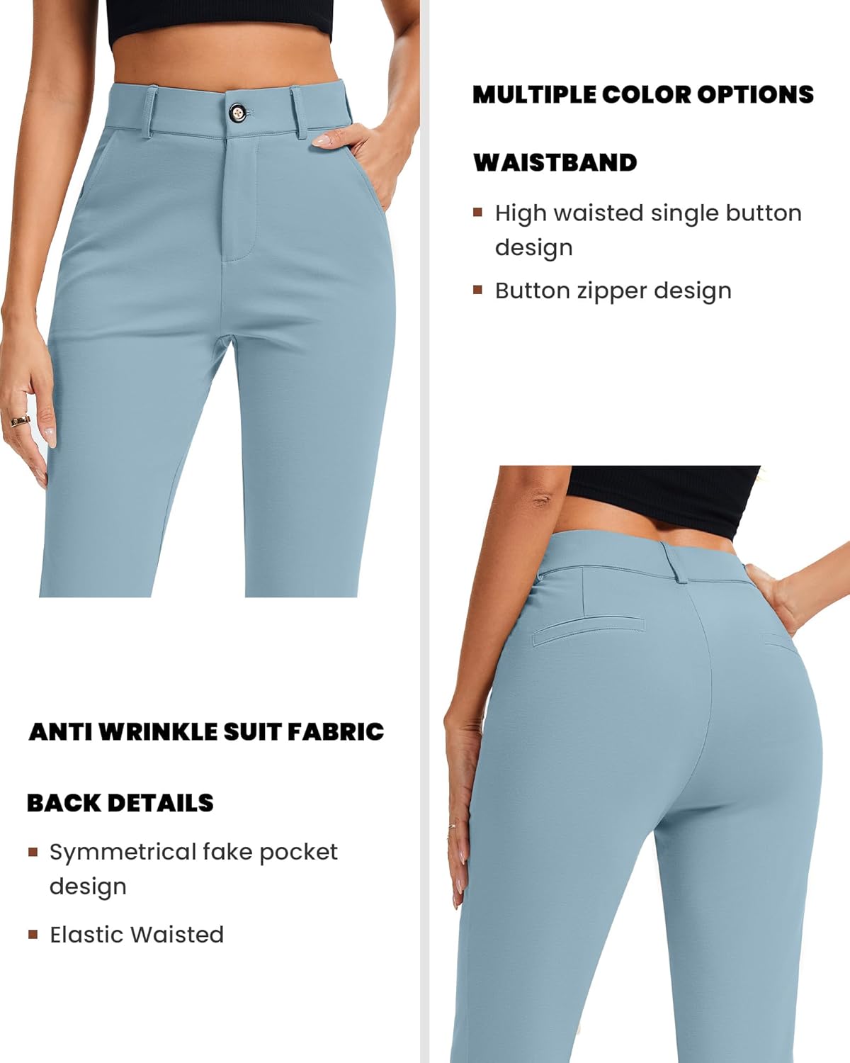 FUNYYZO Dress Pants Women's Stretchy Straight Leg Button Slacks Trousers with Pockets Casual Pants