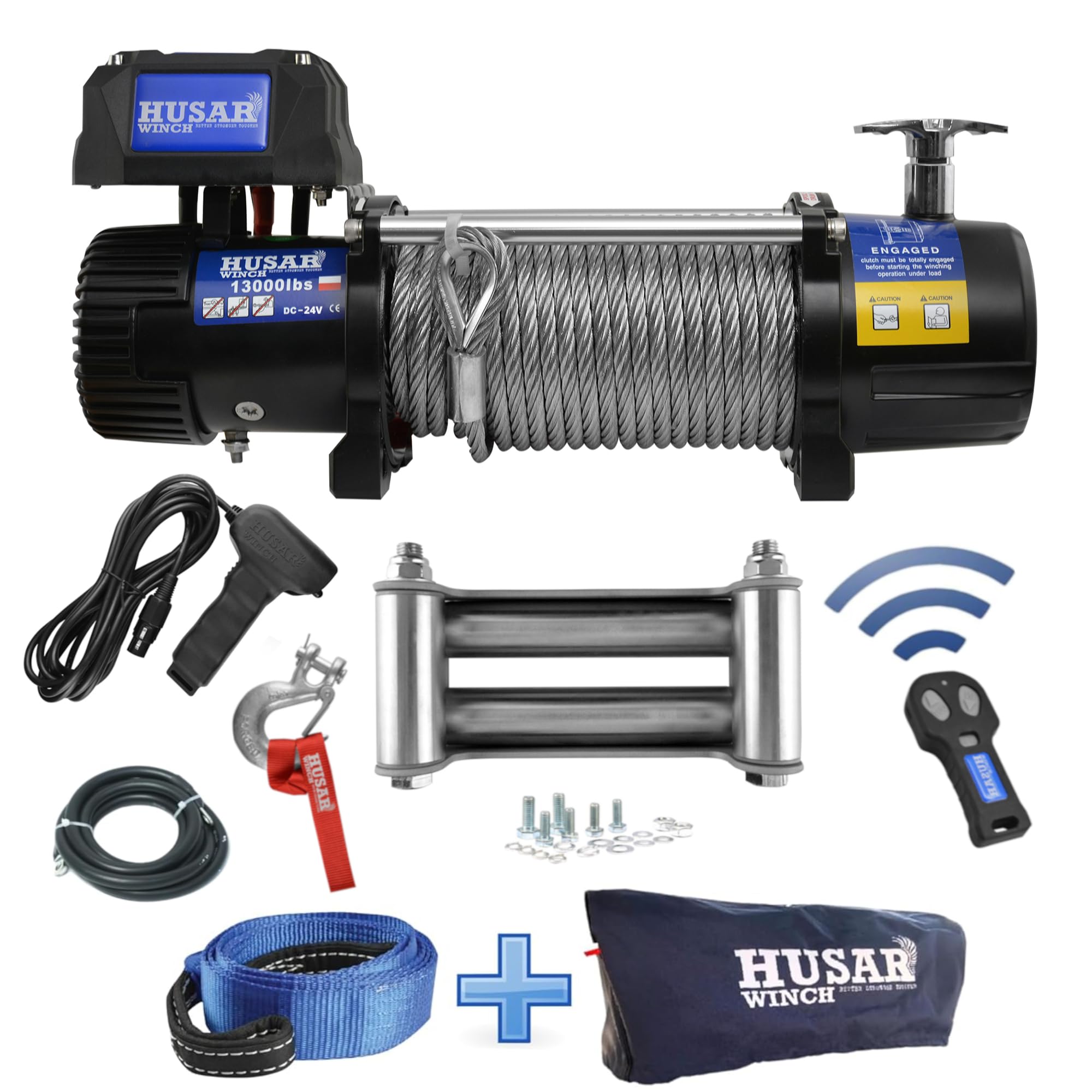 Cabrestante Eléctrico de 13000 lbs | 5897 kg, 24 V, Con Cuerda de Acero De 26 m,Control Inalámbrico, Transmisión Planetaria De 3 Etapas, Ideal Para Vehículos Todoterreno, Vehículos 4x4