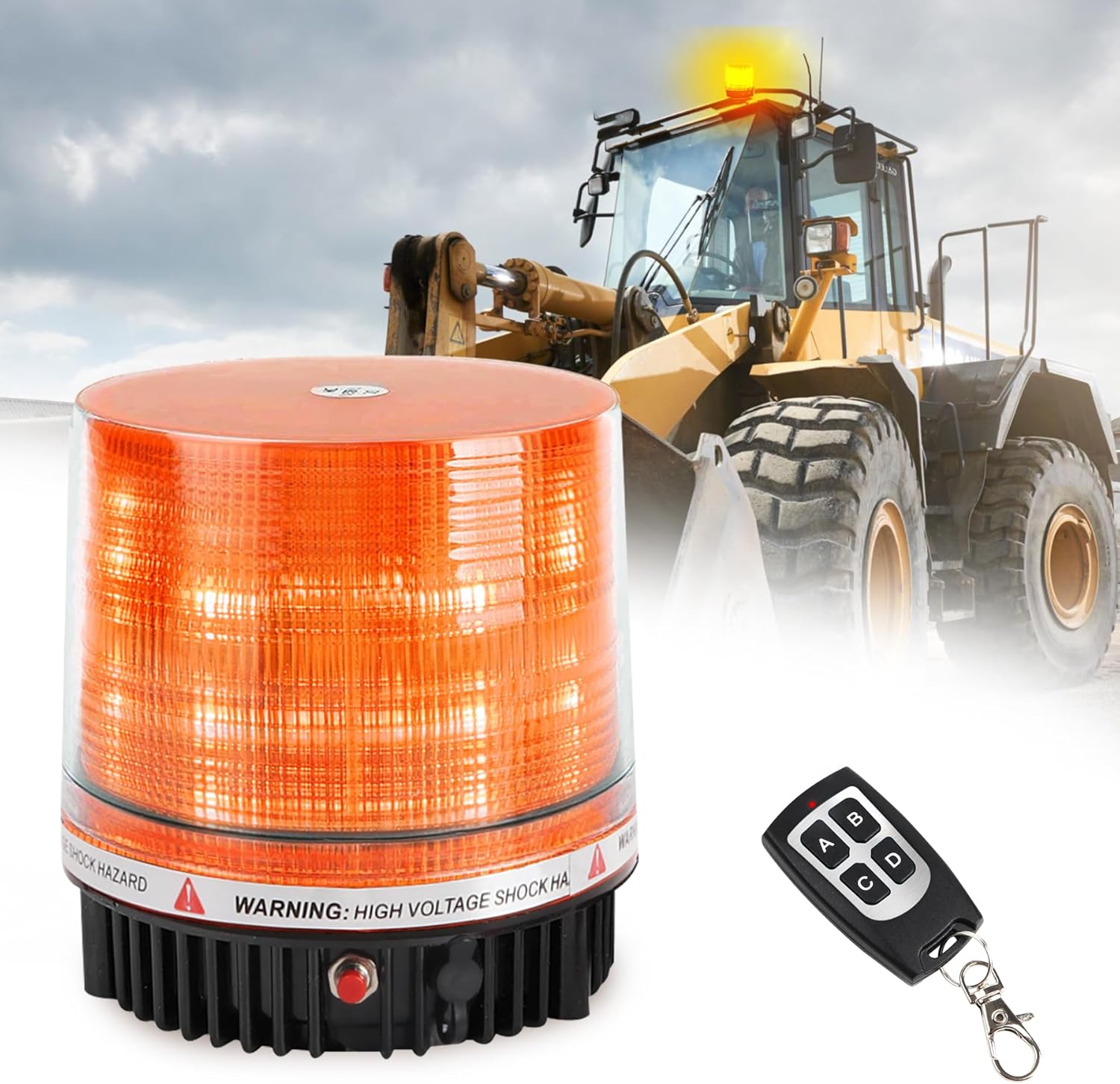 Remote Control Wireless Battery Beacon Light LED Amber Magnetic Rechargeable Rotating Strobe Flashing Emergency Rooftop Warning Hazard Safety Lights for Trucks, Construction Plow Vehicles