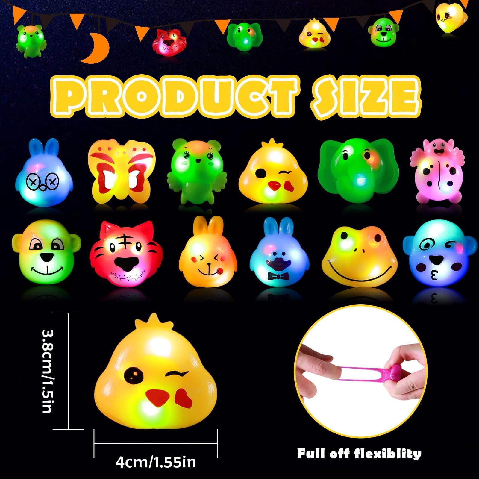 Mikulala 24 Pack LED Light up Animal Rings, Halloween Party Favors for Kids 4-8 8-12 Glow in Dark Goodie Bag Stuffers Treasure Box Toys Carnival Classroom Prizes Birthday Return Gifts for Boys Girls