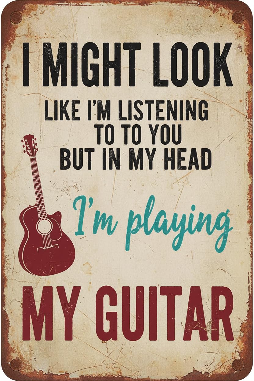 Guitar Music Tin Sign, 8x12 Inch Wall Art