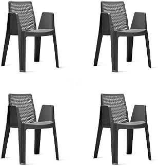 GARBAR Play Set 4 Silla con Brazos Exterior | jardín, terraza, balcón, Picnic, Camping, Catering, Eventos, reuniones | diseño, Ligero, apilable | Gris Oscuro