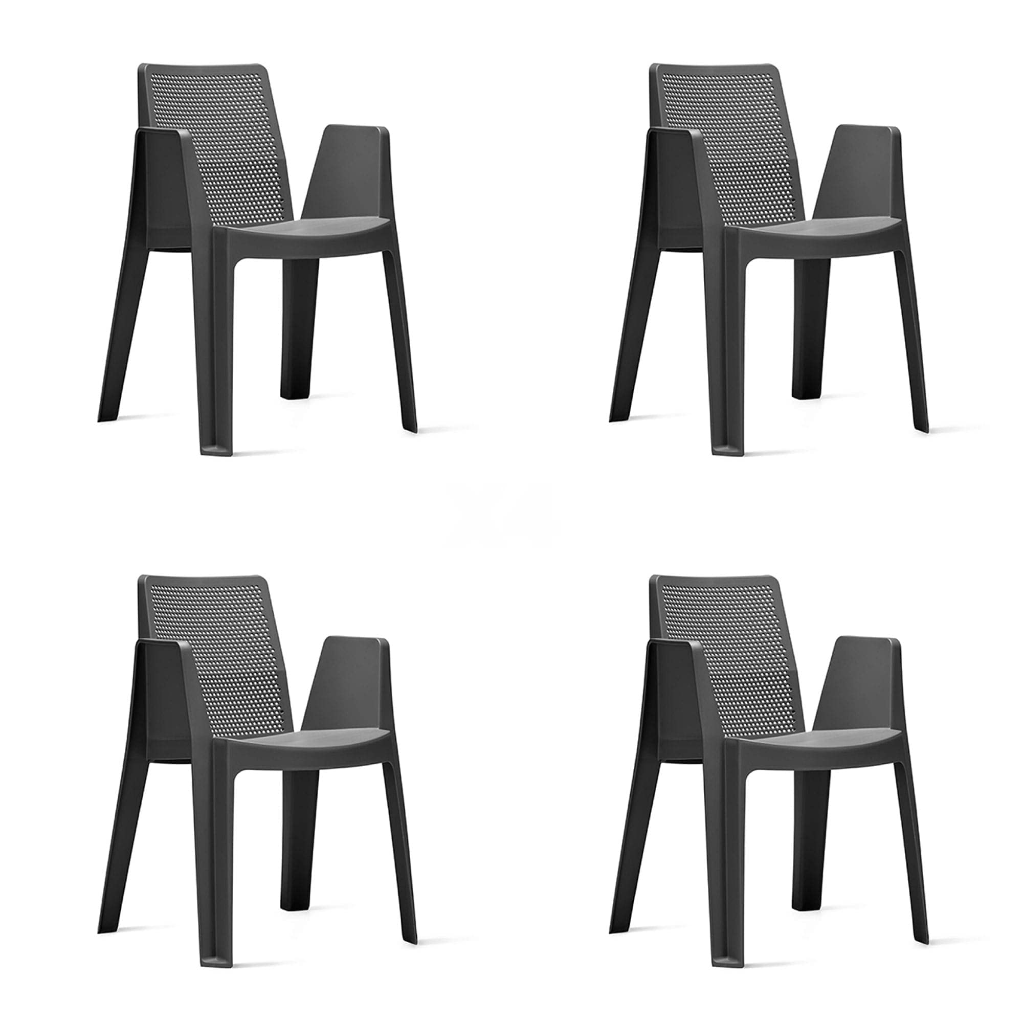 GARBAR Play Set 4 Silla con Brazos Exterior | jardín, terraza, balcón, Picnic, Camping, Catering, Eventos, reuniones | diseño, Ligero, apilable | Gris Oscuro
