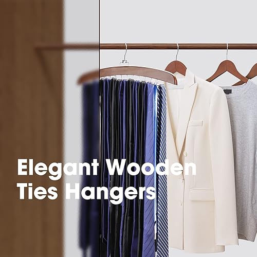 Miniatura 6 de Ulimart 2 estantes de amarre para armario de hombre, 24 ganchos, organizador de corbata de madera con rotación mejorada de 360, bufandas,