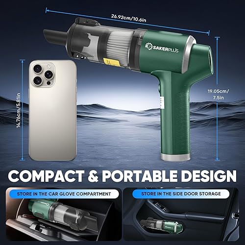 Miniatura 8 de Aspiradora de mano inalámbrica para automóvil, 20000 PA, aspiradora portátil de mano de alta potencia y plumero de aire para el hogar del automóvil,