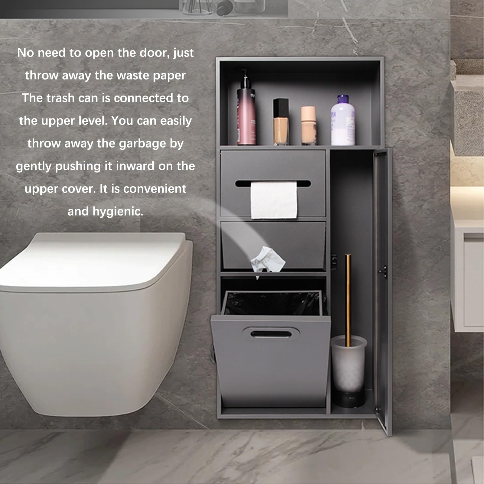 Doccia in acciaio inox 304, impermeabile, da incasso, mensole da bagno per carta igienica, bidone della spazzatura, shampoo e articoli da toeletta, colore nero, 86 x 40 x 14 cm, ideale per cucina di
